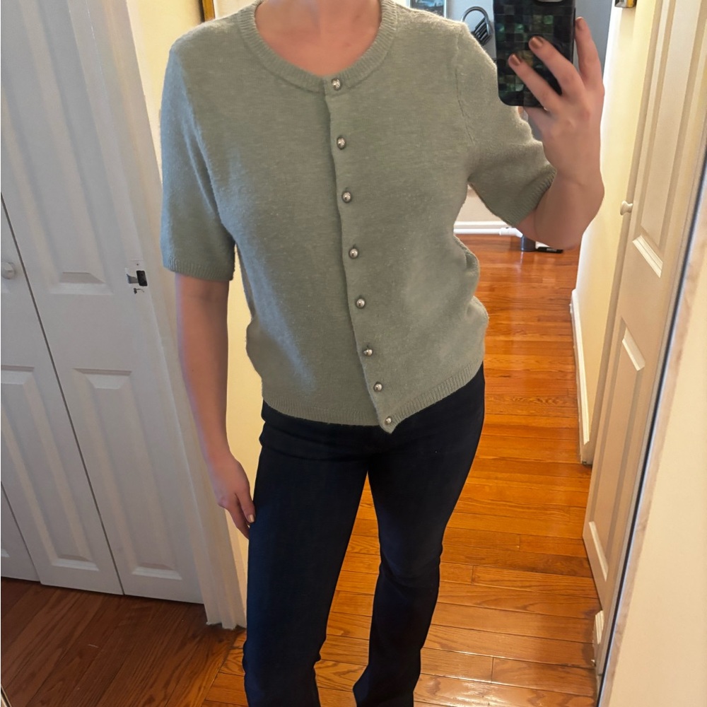 H&M Women's Short Sleeve Cardigan - Soft Green